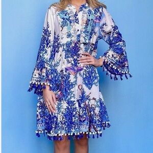 Antica sartoria blue & white coral volcano dress NWT O/S